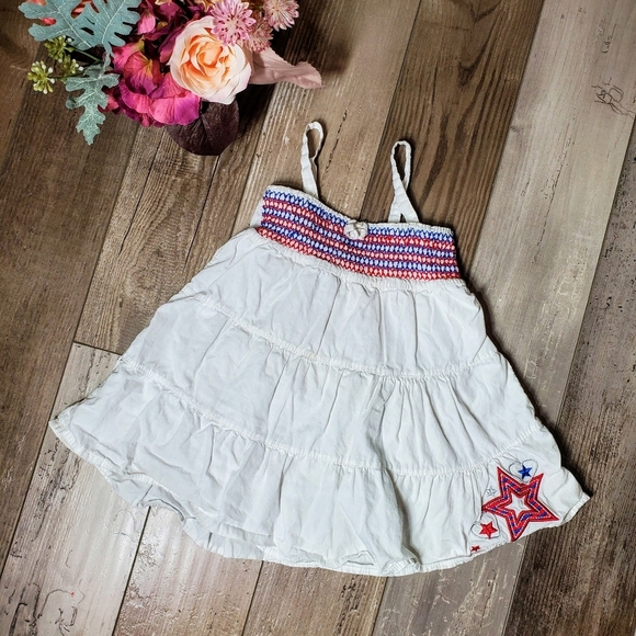Faded Glory White Little Girls Size 4 Star Smocked Tiered Summer Dress EUC - Picture 9 of 10